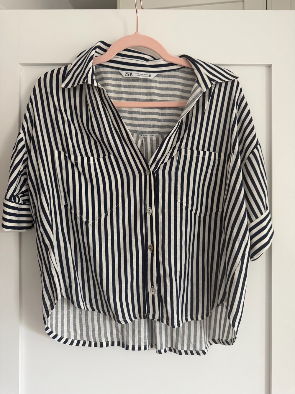Zara Navy and White Striped Shirt